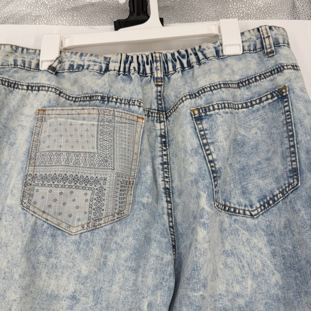 BAR x POL Hot Shot Pant Wide Leg Women 2XL Blue Acid Wash Patchwork Grunge Denim - Picture 9 of 9